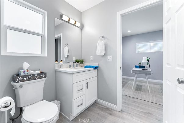 Bathroom, Interior, Recessed Lighting, Wood Texture Flooring