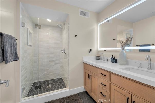 Bathroom, Dual Sink Vanities, Glass Shower, Interior, Recessed Lighting