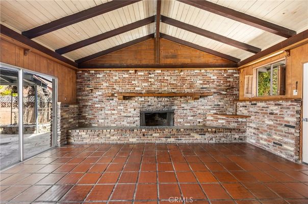 Empty room, Fireplace, Interior, Stone Walls, Wooden Beams