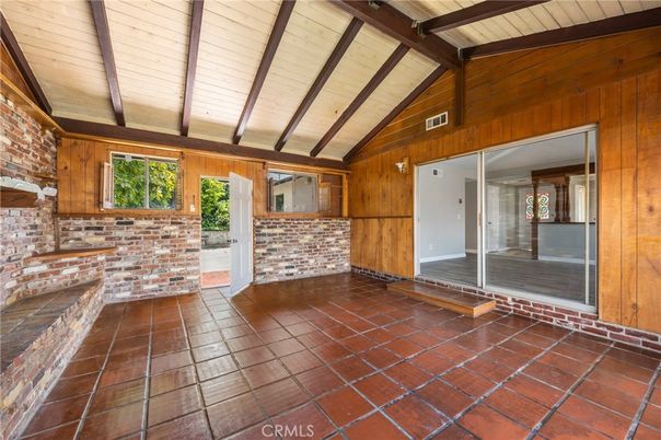 Empty room, Fireplace, Interior, Stone Walls, Wooden Beams, Wooden Ceilings, Wooden Walls