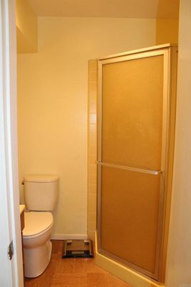 Bathroom, Glass Shower, Interior, Wood Texture Flooring