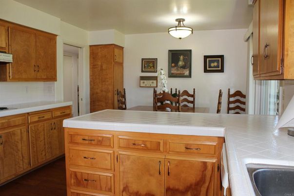 Dining room, Interior, Kitchen, Tile Countertops, Wood Texture Flooring