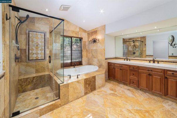 Bathroom, Dual Sink Vanities, Glass Shower, Interior, Recessed Lighting