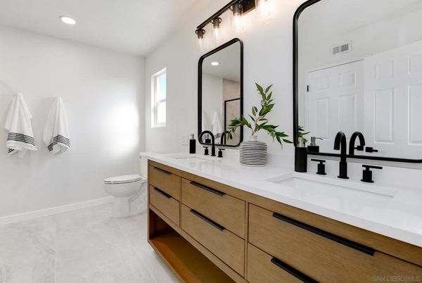 Bathroom, Dual Sink Vanities, Interior, Marble, Recessed Lighting