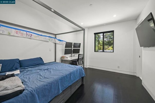 Bedroom, Home Office, Interior, Recessed Lighting, Wood Texture Flooring