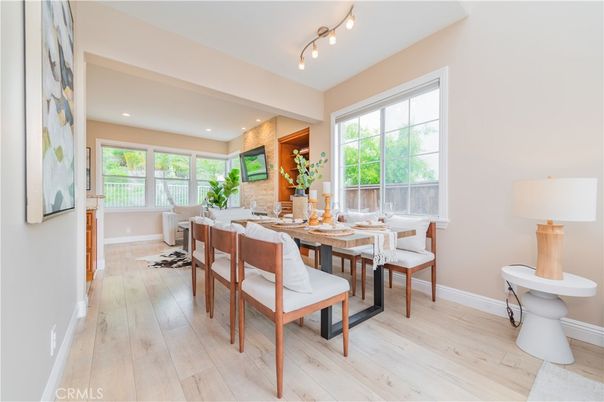 Dining room, Interior, Recessed Lighting, Wood Texture Flooring