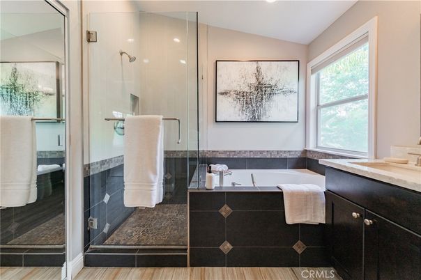 Bathroom, Glass Shower, Interior, Wood Texture Flooring