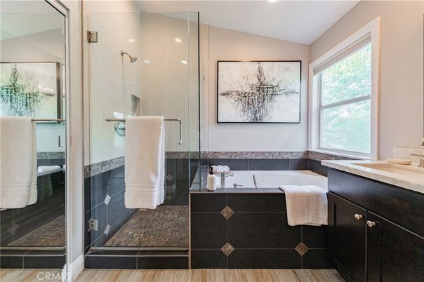 Bathroom, Glass Shower, Interior, Wood Texture Flooring