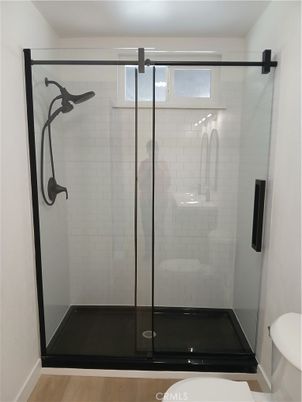 Bathroom, Glass Shower, Interior, Wood Texture Flooring