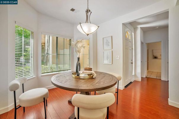 Dining room, Interior, Pendant Lights, Wood Texture Flooring