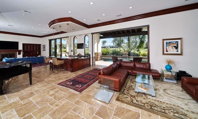 Billiard Table, Fireplace, Game Room, Interior, Living room, Pendant Lights, Recessed Lighting