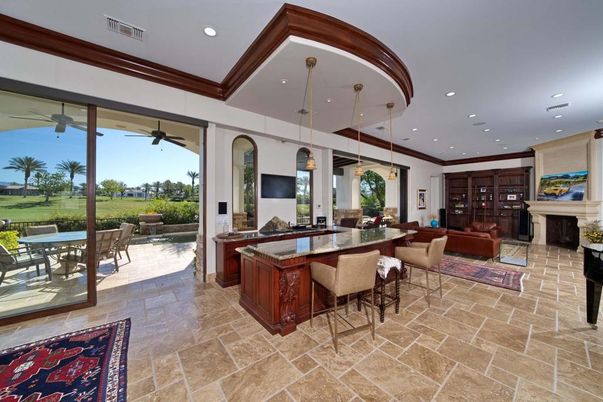 Dining room, Fireplace, Interior, Pendant Lights, Recessed Lighting