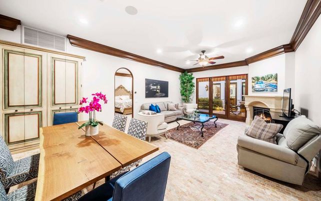 Dining room, Fireplace, Interior, Living room, Recessed Lighting