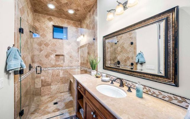 Bathroom, Glass Shower, Interior, Recessed Lighting