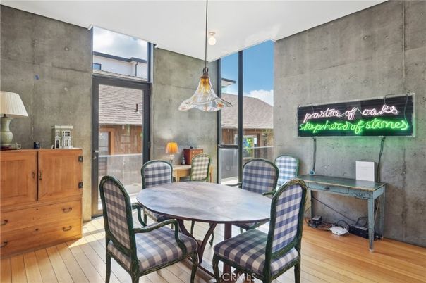 Dining room, Interior, Pendant Lights, Wood Texture Flooring
