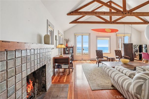 Fireplace, Interior, Living room, Water, Wooden Beams, Wood Texture Flooring