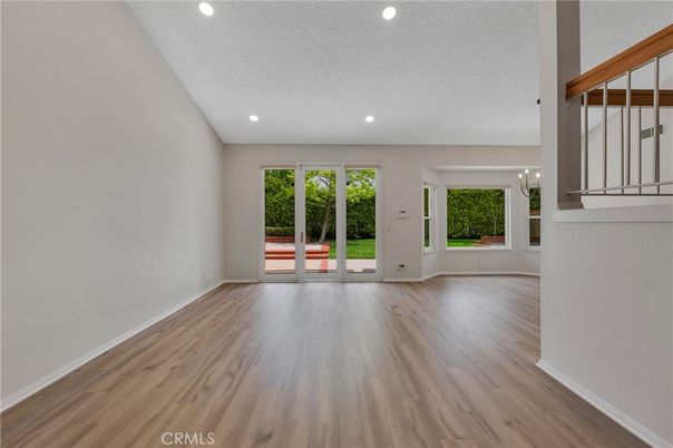 Empty room, Interior, Recessed Lighting, Wood Texture Flooring