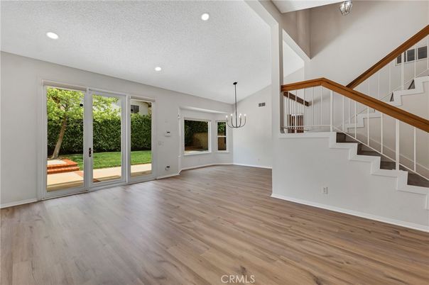 Empty room, Interior, Pendant Lights, Recessed Lighting, Wood Texture Flooring