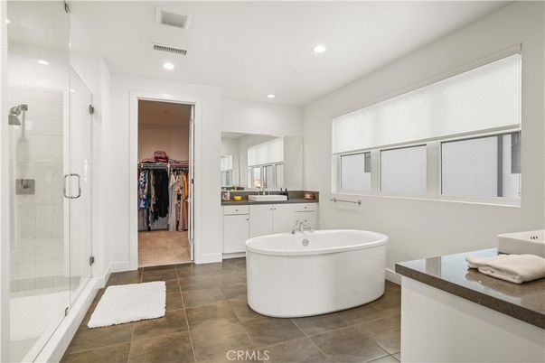 Bathroom, Dual Sink Vanities, Free Standing Baths, Glass Shower, Interior, Recessed Lighting