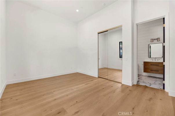 Bathroom, Empty room, Interior, Recessed Lighting, Wood Texture Flooring
