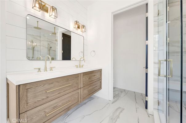 Bathroom, Dual Sink Vanities, Glass Shower, Interior, Marble