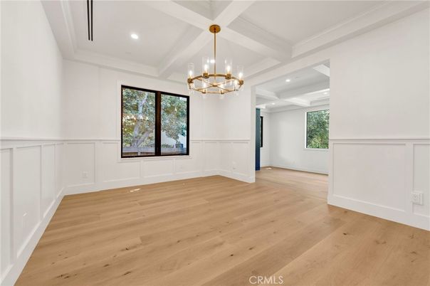 Empty room, Interior, Pendant Lights, Recessed Lighting, Wood Texture Flooring