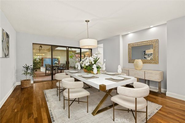 Dining room, Interior, Pendant Lights, Wood Texture Flooring