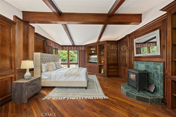 Bedroom, Fireplace, Interior, Wooden Beams, Wood Texture Flooring, Wooden Walls