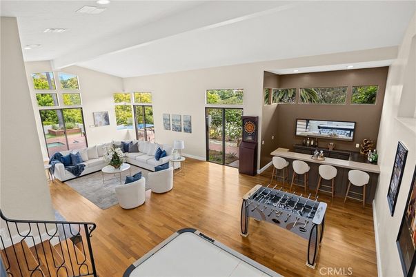 Dining room, Interior, Living room, Recessed Lighting, Wood Texture Flooring