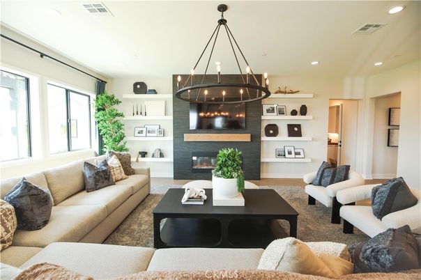 Chandelier, Fireplace, Interior, Living room, Recessed Lighting