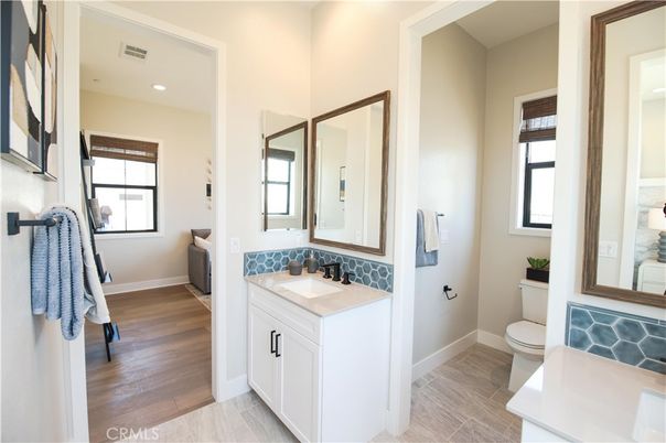 Bathroom, Interior, Recessed Lighting, Wood Texture Flooring