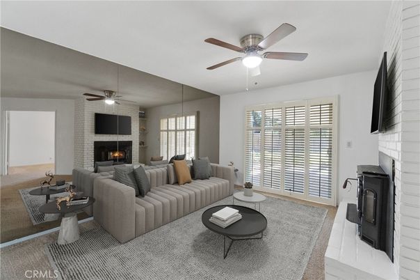 Fireplace, Interior, Living room, Pendant Lights, Stone Walls