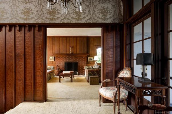 Fireplace, Home Office, Interior, Stone Walls, Wooden Walls