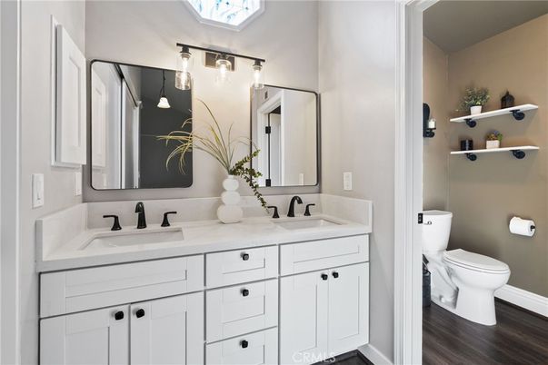 Bathroom, Dual Sink Vanities, Interior, Wood Texture Flooring