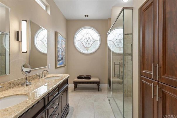 Bathroom, Dual Sink Vanities, Glass Shower, Interior, Recessed Lighting