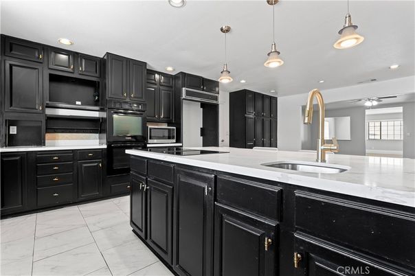 Interior, Kitchen, Marble, Pendant Lights, Recessed Lighting