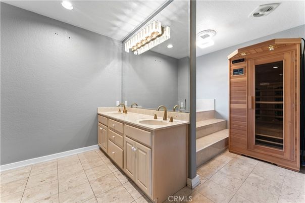 Bathroom, Dual Sink Vanities, Interior, Recessed Lighting, Sauna Room