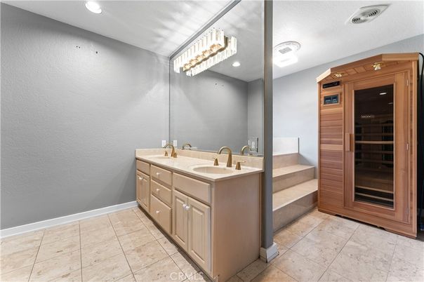 Bathroom, Dual Sink Vanities, Interior, Recessed Lighting, Sauna Room