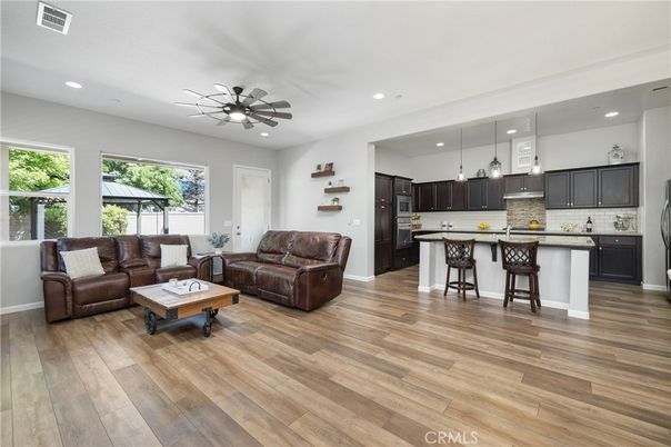 Interior, Kitchen, Living room, Pendant Lights, Recessed Lighting, Wood Texture Flooring