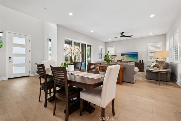 Dining room, Interior, Living room, Recessed Lighting, Wood Texture Flooring