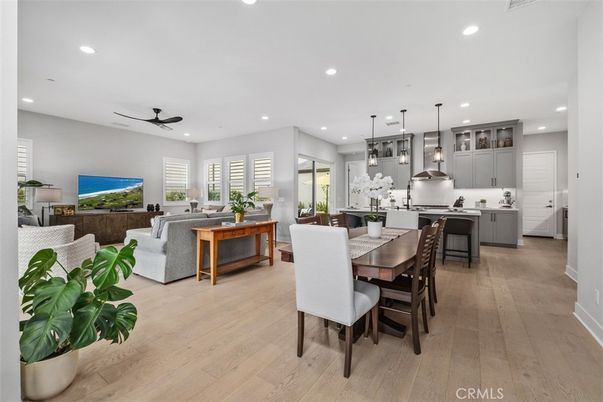 Dining room, Interior, Kitchen, Living room, Pendant Lights, Recessed Lighting, Stainless Steel Appliances, Wood Texture Flooring