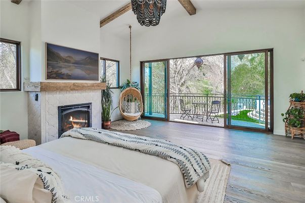 Bedroom, Fireplace, Interior, Wooden Beams, Wood Texture Flooring
