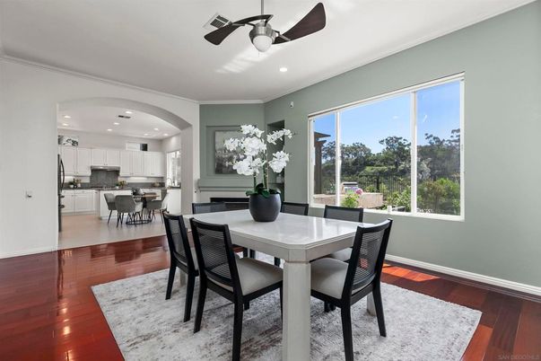 Dining room, Interior, Kitchen, Recessed Lighting, Stainless Steel Appliances, Wood Texture Flooring