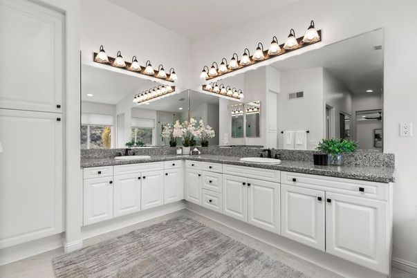 Bathroom, Dual Sink Vanities, Interior, Wood Texture Flooring