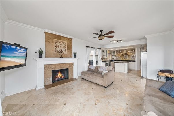 Fireplace, Interior, Kitchen, Living room, Recessed Lighting