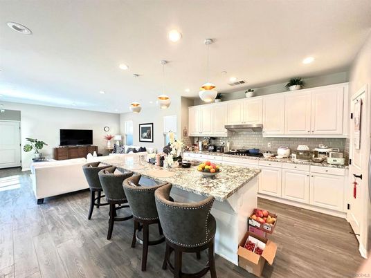 Interior, Kitchen, Living room, Pendant Lights, Recessed Lighting, Wood Texture Flooring