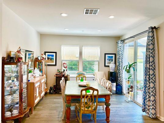 Dining room, Interior, Recessed Lighting, Wood Texture Flooring