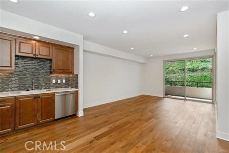 Empty room, Interior, Kitchen, Recessed Lighting, Wood Texture Flooring