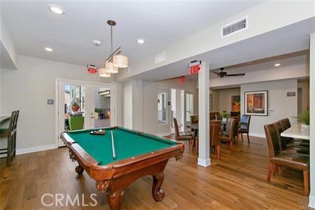 Billiard Table, Chandelier, Game Room, Interior, Recessed Lighting, Wood Texture Flooring