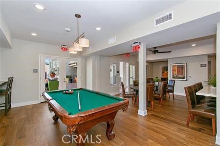 Billiard Table, Chandelier, Game Room, Interior, Recessed Lighting, Wood Texture Flooring
